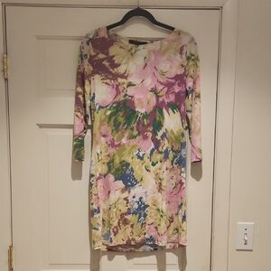 NWT BCBG MaxAzria Noely Pink, Green & Blue Floral Midi Dress Women's S